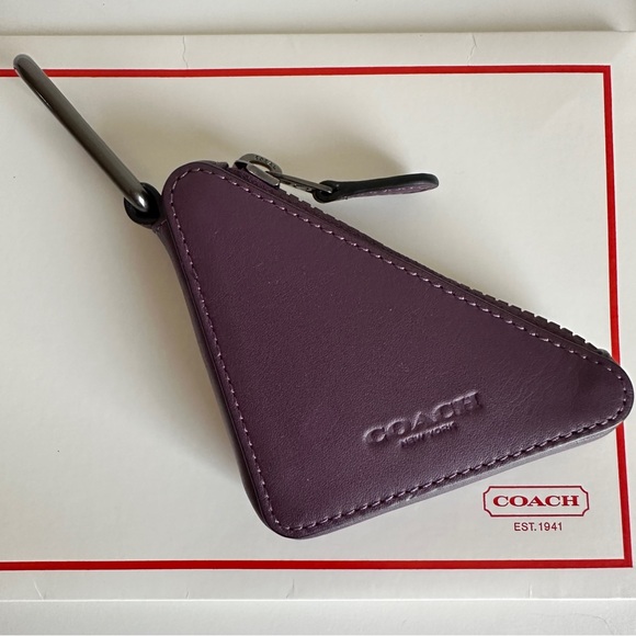 Coach Triangle Zip Pouch Leather Dark Grape Carabiner C5647 - Picture 4 of 17
